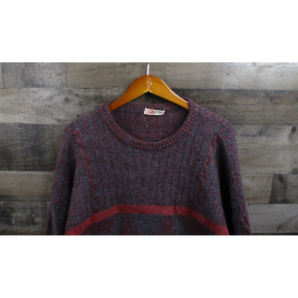 Vintage Silvy Tricot Sweater Mens Large Burgundy Alpaca Blend Argyle Made Italy